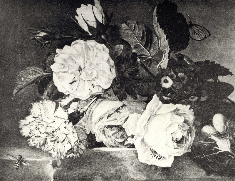 Jan van Huysum, Wiązanka kwiatów i ptasie gniazdo, strata wojenna, looted art